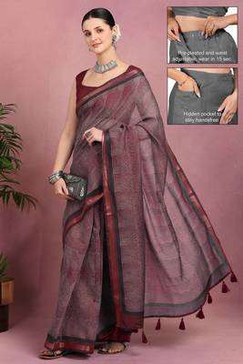 geometric print cotton blend ready to wear saree with pocket | pre draped party wear saree 1