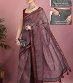 geometric print cotton blend ready to wear saree with pocket | pre draped party wear saree