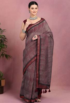 geometric print cotton blend ready to wear saree with pocket | pre draped party wear saree 2