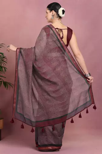 geometric print cotton blend ready to wear saree with pocket | pre draped party wear saree
