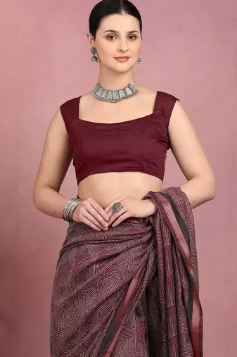 geometric print cotton blend ready to wear saree with pocket | pre draped party wear saree