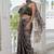 taupe geometric print chiffon ready to wear saree | pre draped party wear saree