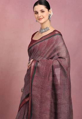 geometric print cotton blend ready to wear saree with pocket | pre draped party wear saree 5