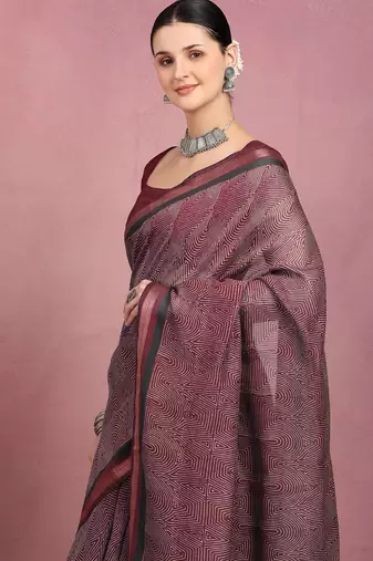 geometric print cotton blend ready to wear saree with pocket | pre draped party wear saree