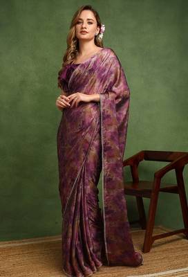 wine geometric print chiffon ready to wear saree | pre draped party wear saree 2