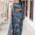 blue geometric print chiffon ready to wear saree | pre draped party wear saree