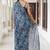 blue geometric print chiffon ready to wear saree | pre draped party wear saree