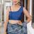blue geometric print chiffon ready to wear saree | pre draped party wear saree