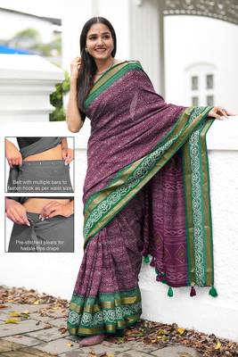 magenta geometric print cotton silk ready to wear saree | pre draped party wear saree 2