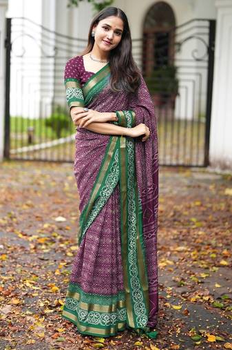 magenta geometric print cotton silk ready to wear saree | pre draped party wear saree