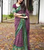 magenta geometric print cotton silk ready to wear saree | pre draped party wear saree