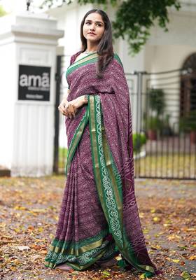 magenta geometric print cotton silk ready to wear saree | pre draped party wear saree 3