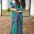 teal geometric print cotton silk ready to wear saree | pre draped party wear saree