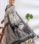 white floral print cotton blend ready to wear saree with pocket | pre draped party wear saree