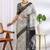 white floral print cotton blend ready to wear saree with pocket | pre draped party wear saree