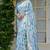 blue floral print silk blend ready to wear saree with pocket | pre draped party wear saree