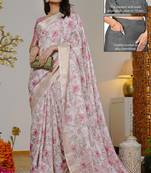 pink floral print silk blend ready to wear saree with pocket | pre draped party wear saree