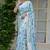 blue floral print silk blend ready to wear saree with pocket | pre draped party wear saree