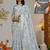 grey floral print silk blend ready to wear saree with pocket | pre draped party wear saree