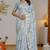 grey floral print silk blend ready to wear saree with pocket | pre draped party wear saree