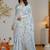grey floral print silk blend ready to wear saree with pocket | pre draped party wear saree