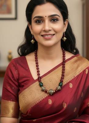 Shimmering glittering maroon pearl jewellery sets for women | necklace and earings 1