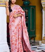 pink floral print silk blend ready to wear saree with pocket | pre draped party wear saree