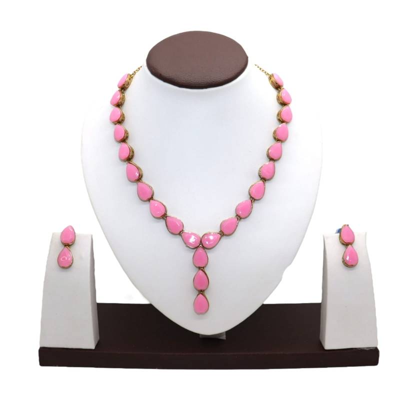 Light pink metal copper pink jewellery set for women
