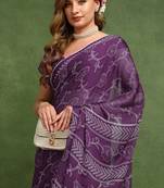 purple floral print chiffon ready to wear saree | pre draped party wear saree