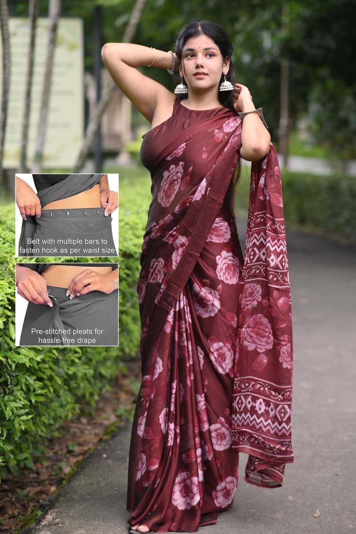 floral print chiffon ready to wear saree | pre draped party wear saree