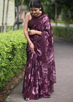 wine floral print chiffon ready to wear saree | pre draped party wear saree 5