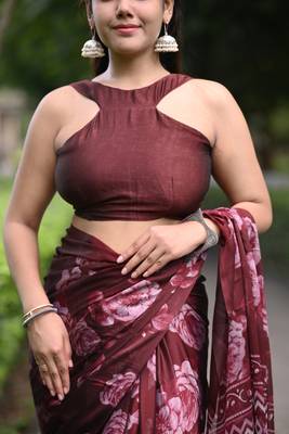 floral print chiffon ready to wear saree | pre draped party wear saree 5