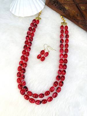 Dhivara latest two layer oval shap red pearl necklace set 1