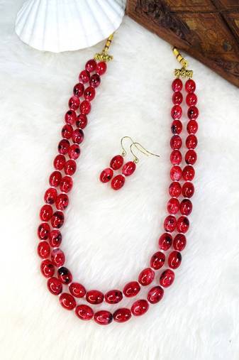 Dhivara latest two layer oval shap red pearl necklace set