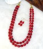 Dhivara latest two layer oval shap red pearl necklace set