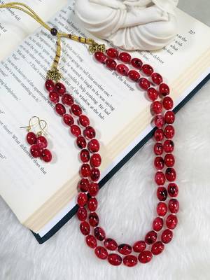 Dhivara latest two layer oval shap red pearl necklace set 2