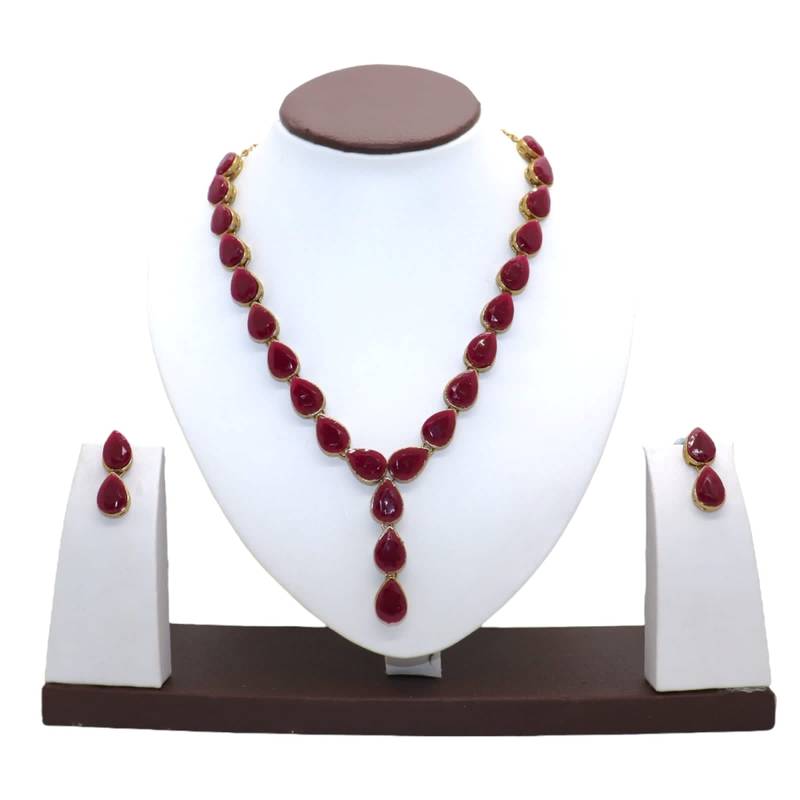 Maroon metal copper jewellery set for women | necklace and earings