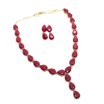 Maroon metal copper jewellery set for women | necklace and earings 2
