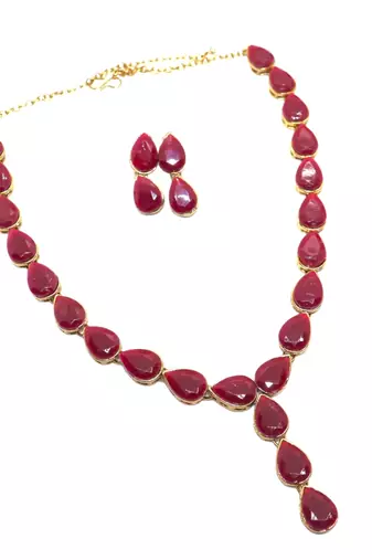 Maroon metal copper jewellery set for women | necklace and earings