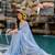 blue floral print chiffon ready to wear saree | pre draped party wear saree