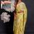 yellow floral print chiffon ready to wear saree | pre draped party wear saree