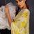 yellow floral print chiffon ready to wear saree | pre draped party wear saree