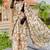 cream leaf print satin georgette ready to wear saree | pre draped party wear saree