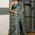 blue floral print chiffon ready to wear saree | pre draped party wear saree