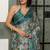 blue floral print chiffon ready to wear saree | pre draped party wear saree