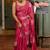 pink floral block print chiffon ready to wear saree | pre draped party wear saree