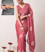 pink floral block print chiffon ready to wear saree | pre draped party wear saree