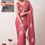 pink floral block print chiffon ready to wear saree | pre draped party wear saree