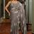 grey floral block print chiffon ready to wear saree | pre draped party wear saree