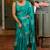 teal floral block print chiffon ready to wear saree | pre draped party wear saree
